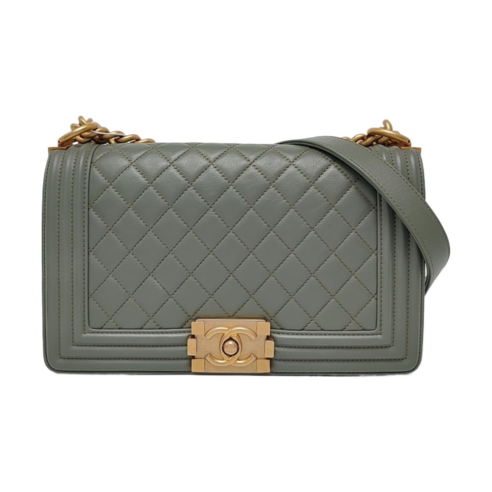 Chanel Sage Green Quilted Lambskin Medium Boy Bag